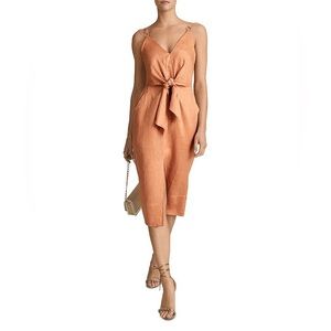 Reiss Kay 100% Linen Midi Dress in coral